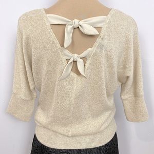 BCX Tie Back Iridescent Champagne 3/4 Sleeves Knit Sweater Top Size S